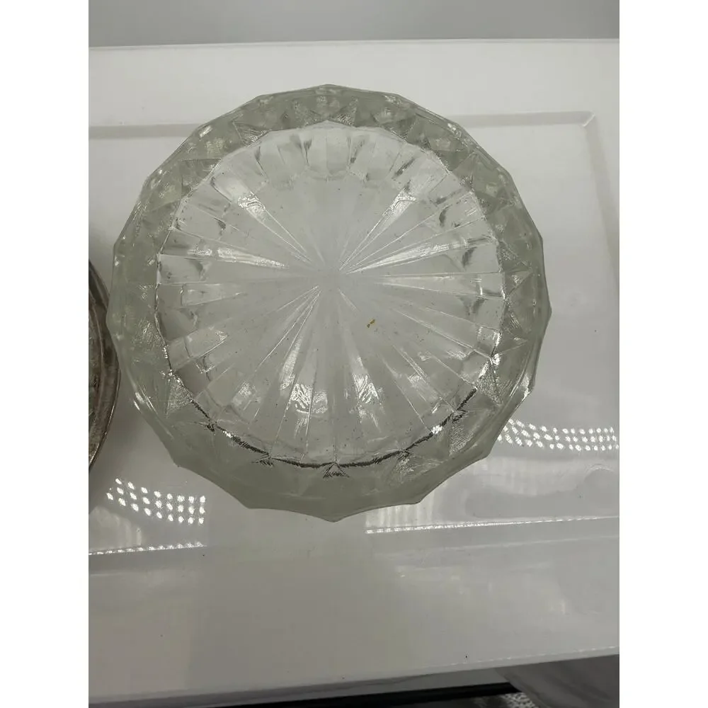 Vintage Silverplate Glass Trinket Dish Vanity Jewelry Dresser Ornate Round 3in - Picture 2 of 3